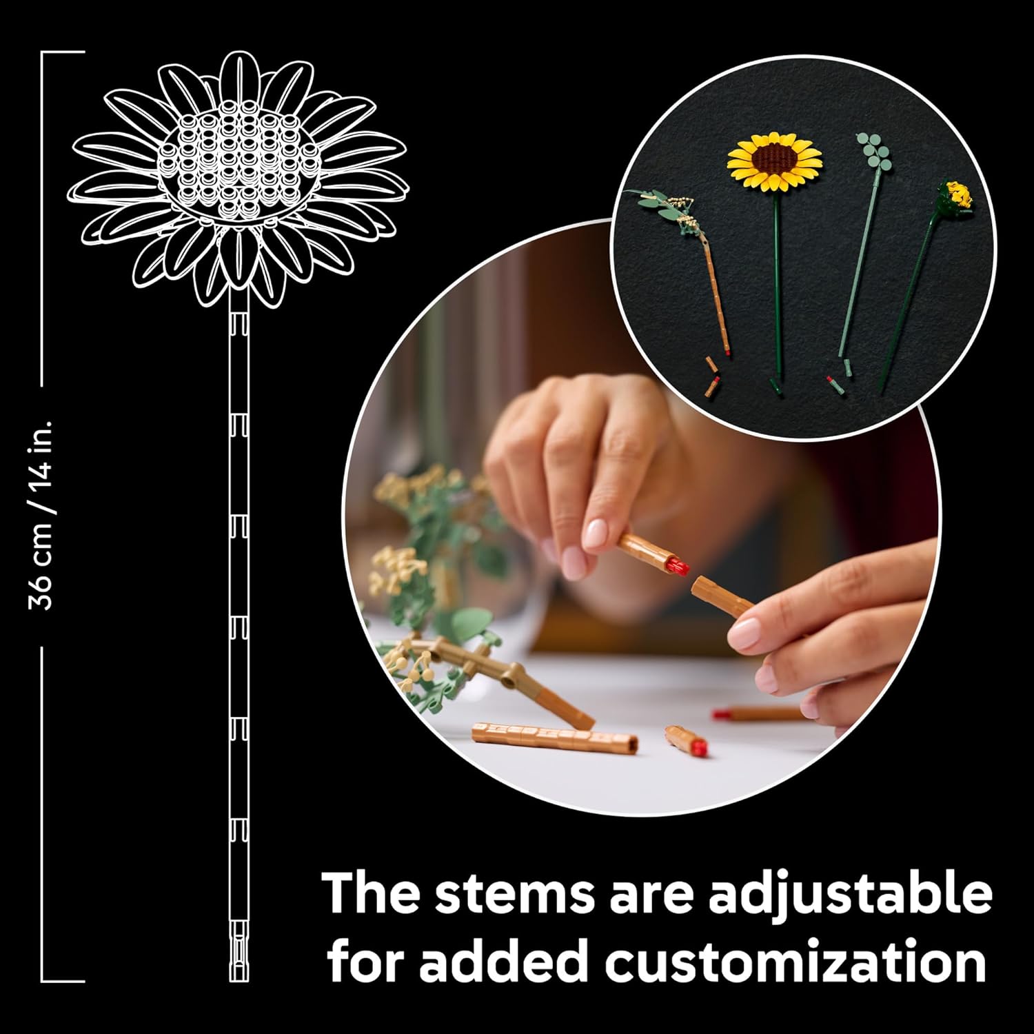 Toy Galaxy Botanicals Sunflower Bouquet Building Set for Adults