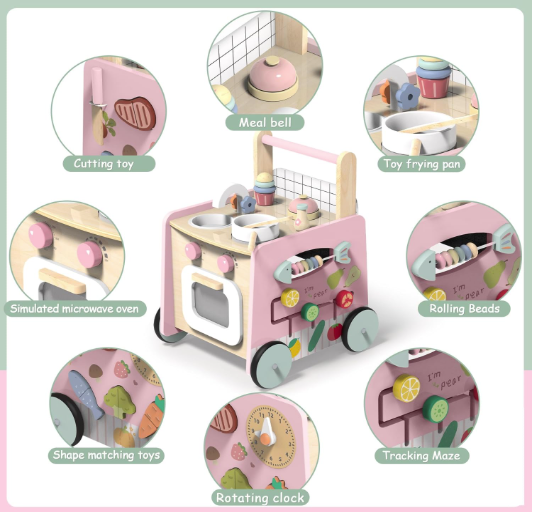 Wooden Baby Walker 4-in-1 with Push Walker Toys