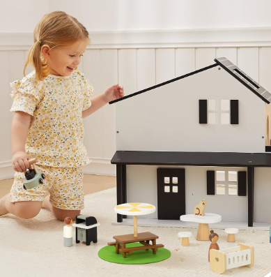 Toy Galaxy Wooden Dollhouse, Modern Doll House Toy