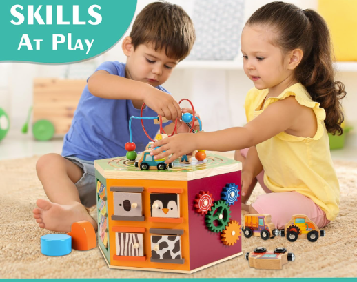 Toy Galaxy 9-in-1 Farm-Themed Wooden Play Center, Multipurpose Montessori Toy
