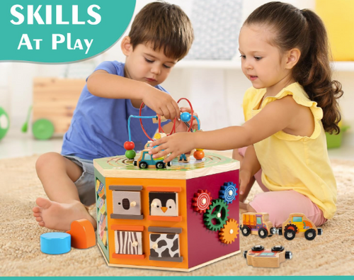 Toy Galaxy 9-in-1 Farm-Themed Wooden Play Center, Multipurpose Montessori Toy